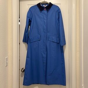 Talbots Vintage Long Slicker Raincoat with Corduroy Detailing